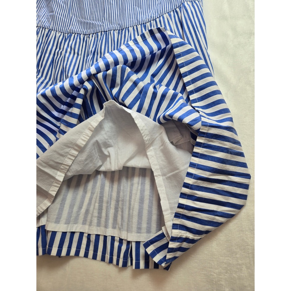 J.Crew Blue White Striped Tiered Ruffle Mini Dress Sleeveless Side Zip Size 8 - Picture 8 of 12